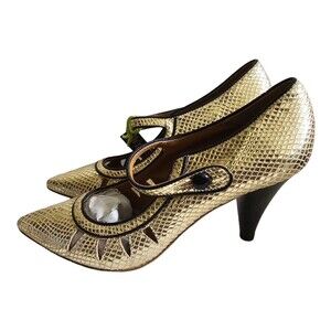 MISS SIXTY Heels‎ Metallic Gold Snake Skin Print Size 38 (8-8.5 US)